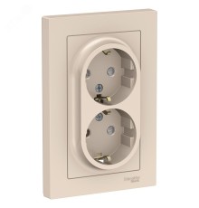 Systeme electric ATN000226 ATLASDESIGN РОЗЕТКА двойная с заземлением со шторками, 16А, в сборе, БЕЖЕВЫЙ