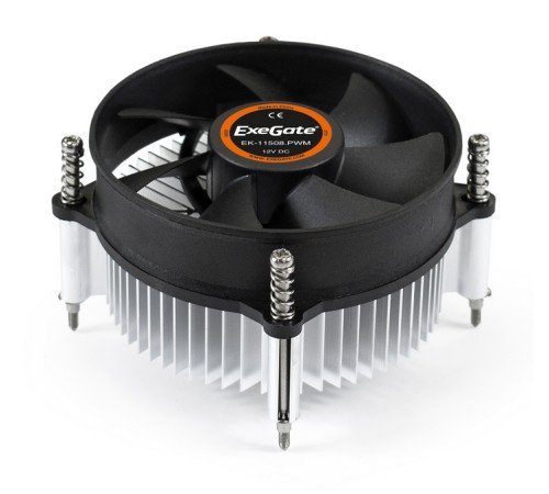 Exegate EX286141RUS Кулер ExeGate EK-11508.PWM (Al, LGA1150/1151/1155/1156/1200, TDP 75W, Fan 90mm, PWM, 1200-2600RPM, Hydro bearing, 4pin, 11-24db, 285г, с термопастой, на винтах, Retail color box)