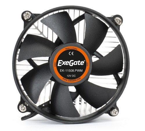 Exegate EX286141RUS Кулер ExeGate EK-11508.PWM (Al, LGA1150/1151/1155/1156/1200, TDP 75W, Fan 90mm, PWM, 1200-2600RPM, Hydro bearing, 4pin, 11-24db, 285г, с термопастой, на винтах, Retail color box)