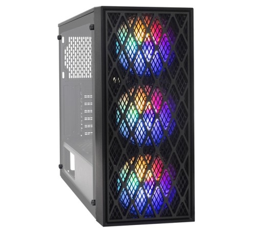 Exegate EX292859RUS Корпус Miditower ExeGate EVO-8243 (ATX, без БП, 2*USB+1*USB3.0, черный, 3 вент. с RGB подсветкой, боковая панель - закаленное стекло)