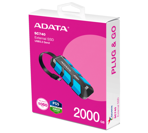 Внешний SSD ADATA 2.0Tb SC740 <SC740-2000G-CBU> (USB3.2 gen 2 type C, 1050/1000Mbs, 122x41x22mm, 40g, защита от падения, встроенный кабель) Внешний SSD ADATA 2.0Tb SC740 <SC740-2000G-CBU> (USB3.2 gen 2 type C, 1050/1000Mbs, 122x41x22mm, 40g, защита от падения, встроенный кабель)