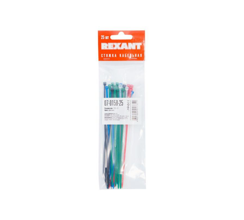 Хомут кабельный 2.5х150 нейл. разноцвет. (уп.25шт) Rexant 07-0158-25 Хомут кабельный 2.5х150 нейл. разноцвет. (уп.25шт) Rexant 07-0158-25