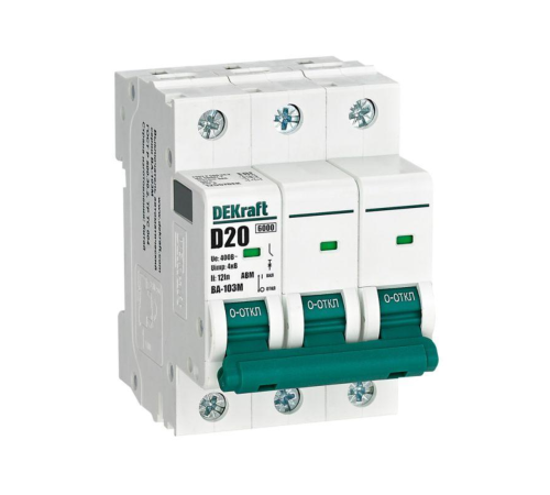 Выключатель автоматический модульный 3п D 20А 6кА ВА-103M без теплозащиты DEKraft 12557DEK