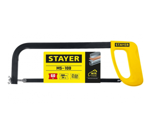 STAYER Ножовка по металлу MS100-MAX-Force, металлическая рамка и пластмассовая ручка, натяжение 60 кг, 300 мм [1576_z01/1576_z02]