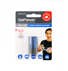 Батарейка GoPower LR03 AAA BL2 Alkaline 1.5V (2/24/480) блистер (2 шт.) Батарейка GoPower LR03 AAA (00-00019862)