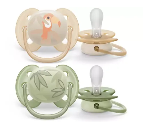 Пустышка ultra soft, попугай/листочки, 0-6 мес., 2 шт. Philips SCF091/07