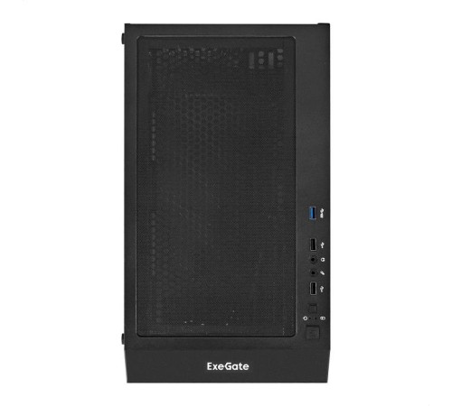 Exegate EX295766RUS Корпус Miditower ExeGate EVO-5001A (ATX, без БП, 2*USB+1*USB3.0+HD Audio, черный, 3 вент.12см с RGB подсветкой, боковая панель - закаленное стекло)