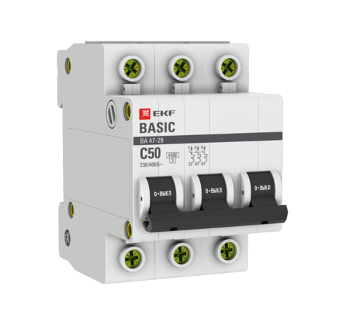 EKF mcb4729-3-50C Автоматический выключатель 3P 50А (C) 4,5кА ВА 47-29 EKF Basic EKF mcb4729-3-50C Автоматический выключатель 3P 50А (C) 4,5кА ВА 47-29 EKF Basic