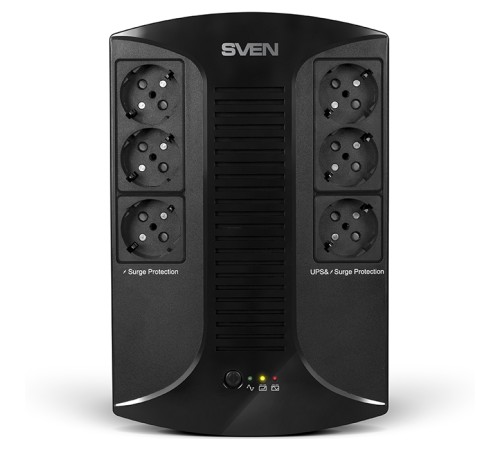 ИБП SVEN UP-L1000E, линейно-интерактивный, AVR, 1000ВА, 510Вт, 6 евро розеток 6*CEE7/4 (3х UPS/сетевой фильтр+3 x сетевой фильтр) , LED-индикация, черный, габариты 185 × 280 × 95мм, 5.9кг SVEN UP-L1000E (SV-016593)