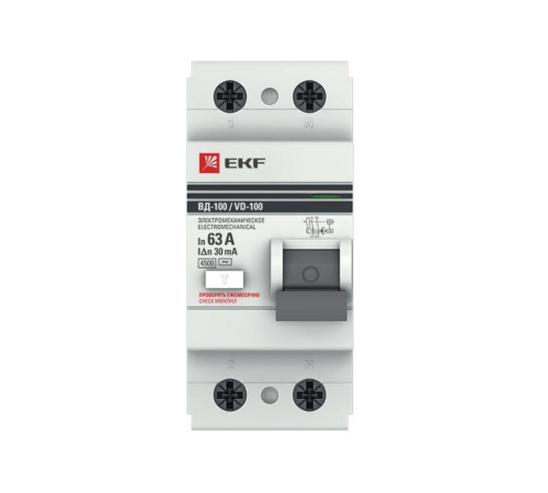 Выключатель дифференциального тока (УЗО) 2п 63А 30мА тип AC ВД-100 (электромех.) PROxima EKF elcb-2-