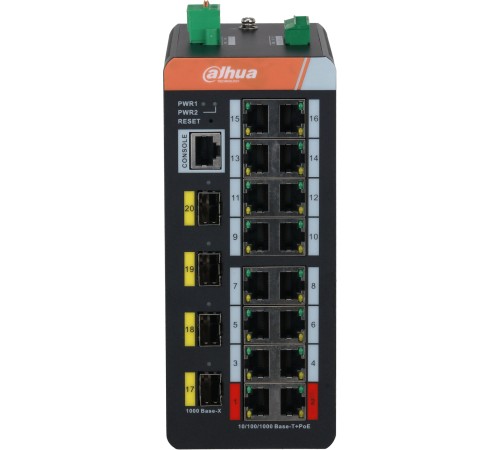 DAHUA DH-IS4420-16GT-240 16-портовый гигабитный управляемый коммутатор с PoE, промышленное исполнение, 16xRJ45 1Gb, 4xSFP 1Gb
