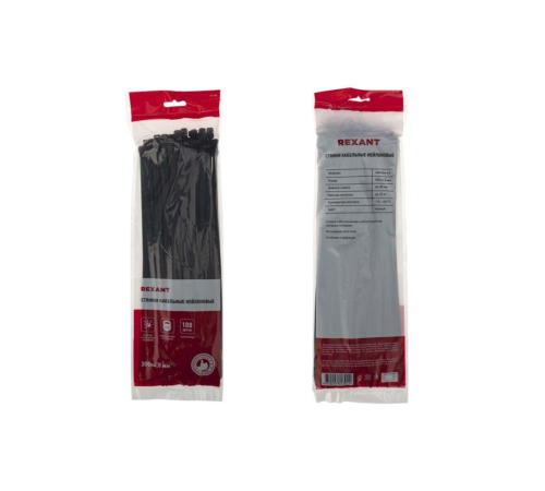 Rexant (07-1303) Хомут nylon 5.0 х 300 мм 100 шт черный Rexant (07-1303) Хомут nylon 5.0 х 300 мм 100 шт черный