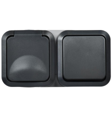 Блок ОП розетка + выключ. горизонт. TORS 16А IP55 TS142 графит IEK TS-G10-6-55-V-K53