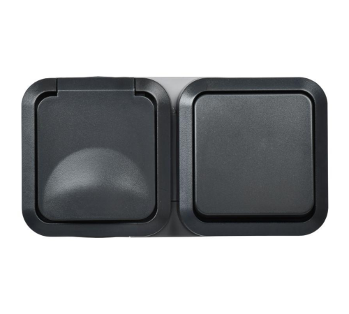 Блок ОП розетка + выключ. горизонт. TORS 16А IP55 TS142 графит IEK TS-G10-6-55-V-K53