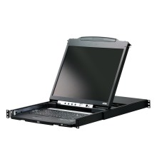 Kонсоль управления, для KVM-переключателей, электрон., 19", SVGA+KBD+MOUSE PS/2 USB, с KVM шнуром USB 1.8м, LCD Kран 19", лат./рус.Kлав., (выход на вторую конс 1280x1024 75Hz DDC2BKрепление DUAL RAIL доп.порт USB A-типа Female)/ATEN ATEN CL5800N