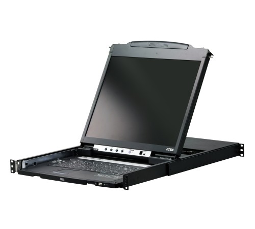 Kонсоль управления, для KVM-переключателей, электрон., 19", SVGA+KBD+MOUSE PS/2 USB, с KVM шнуром USB 1.8м, LCD Kран 19", лат./рус.Kлав., (выход на вторую конс 1280x1024 75Hz DDC2BKрепление DUAL RAIL доп.порт USB A-типа Female)/ATEN ATEN CL5800N