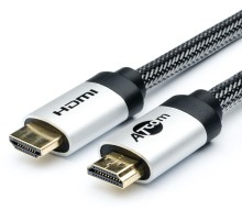 Кабель HDMI 3 м (HIGH speed, Metal gold, в чулке, в пакете) ATcom HDMI 2.0 (m) - HDMI 2.0 (m) 3 м (AT3782)