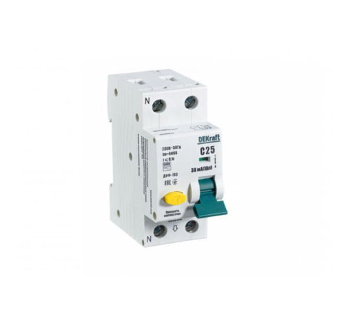 Выключатель автоматический дифференциального тока 2п (1P+N) C 25А 30мА тип AC 6кА ДИФ-103 DEKraft 16