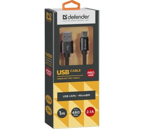 Кабель USB2.0 TO MICRO-USB 1M BLACK USB08-03T 87802 DEFENDER Кабель USB2.0 TO MICRO-USB 1M BLACK USB08-03T 87802 DEFENDER