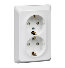 Systeme electric PC16-108B ЭТЮД С/У двойная РОЗЕТКА с заземлением со штороками 16А 250B, БЕЛЫЙ, Россия