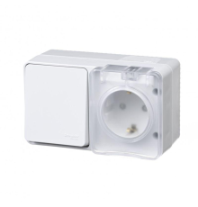 Systeme electric ATN540170 AtlasDesign Profi54 БЛОК: розетка с заземлением со шторками 16А 250B, выключатель одноклавишный IP54 10А, БЕЛЫЙ, Россия