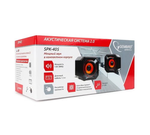 Акустич. система 2.0 Gembird SPK-405, пассив. излучатели, черный, 5 Вт, рег. громкости USB-питание