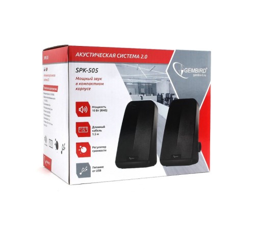 Gembird SPK-505, черный, 10 Вт, рег. громкости, USB-питание Gembird SPK-505, черный, 10 Вт, рег. громкости, USB-питание