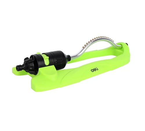 Дождеватель-разбрызгиватель осциллирующий веерный Deli DL581303 17 латунных сопел, площадь орошения до 350кв.м, плавная регулировка расстояния распыления, диаметр шланга 3/4", корпус из ударопрочного пластика