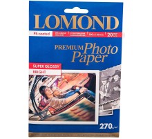 Фотобумага LOMOND Одностороняя Суперглянцевая ярко-белая,  270г/м2, A6 /20л.
