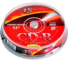 Диск CD-R VS 700 Mb, 52x, Cake Box (10), Printable (10/200)