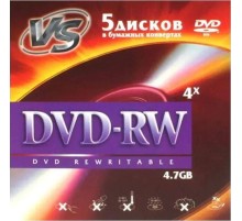 Диск DVD-RW VS 4.7 Gb, 4x, Конверт (5), (5/250)