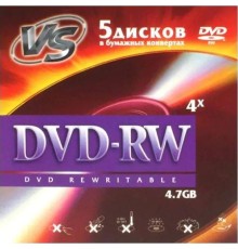 Диск DVD-RW VS 4.7 Gb, 4x, Конверт (5), (5/250)
