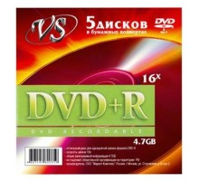 Диски VS DVD+R 4,7 GB 16x конверт/5 (VSDVDPRK501)