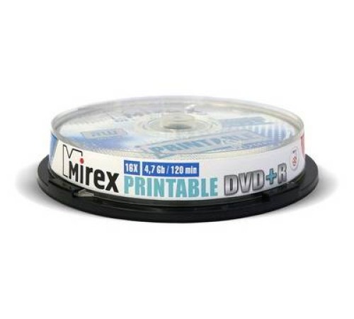 Диск DVD+R Mirex 4.7 Gb, 16x, Cake Box (10), Ink Printable (10/300)