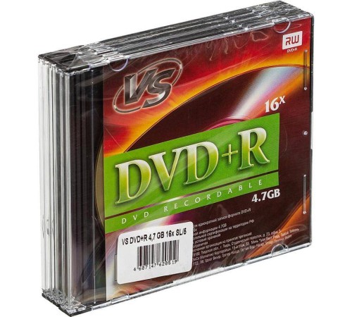 Диск DVD+R VS 4.7 Gb, 16x, Slim Case (5), (5/200)