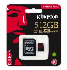 Флеш карта microSD 512GB Kingston MicroSDXC Class10 UHS-I U3 Canvas React (SD адаптер) 100MB/s,80MB/s