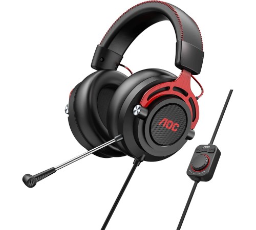 AOC Гарнитура игровая GH300 , многоцветная RGB,  Stereo, 7.1 Surround, USB кабель 2.0 м, чёрный+красный.