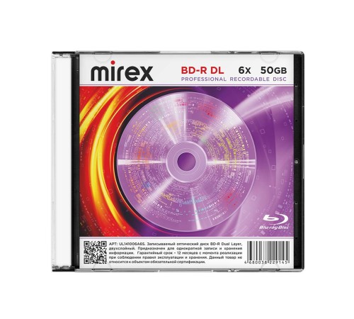 Диск BD-R Mirex 50 Gb, 6x, Slim Case (1), DL (1/50)