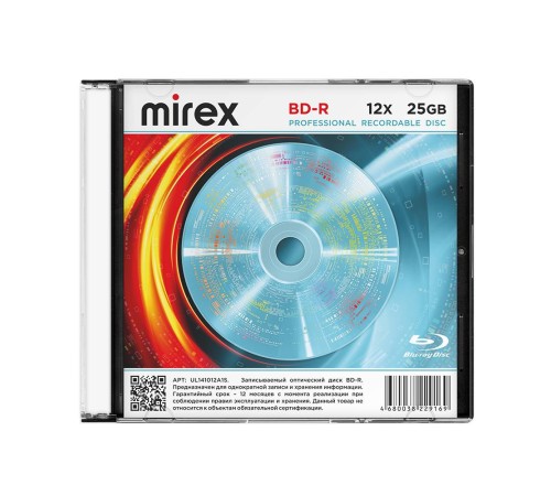 Диск BD-R Mirex 25 Gb, 12x, Slim Case (1), (1/50)