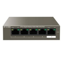 IP-COM G1105P-4-63W Коммутатор неуправляемый PoE, 5 портов, 5x1 Гбит/с, PoE 4х30 Вт, настольный