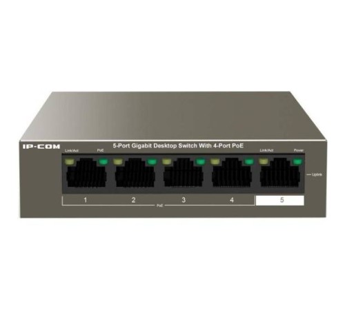 IP-COM G1105P-4-63W Коммутатор неуправляемый PoE, 5 портов, 5x1 Гбит/с, PoE 4х30 Вт, настольный