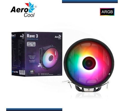 Кулер AeroCool Rave 3 ARGB (Intel LGA1700/1200/115X AMD AM4/ AM3+/AM3/AM2+/AM2/FM2/FM1 125W 125x80x135mm)(4711099472239)