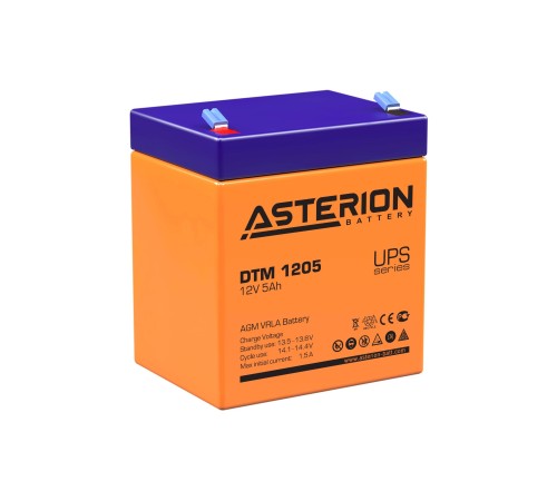 Аккумуляторная батарея Asterion (Delta) DTM 1205 12В/5Ач, клемма F2 (90х70х101мм (107мм); 1,8кг; Срок службы 6лет)