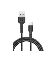 Defender Кабель F181, USB 2.0 (AM) - Type C, 1метр, 2.4А, нейлоновая оплетка, чёрный.