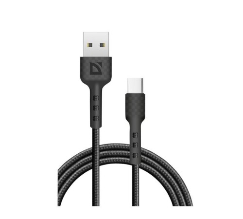 Defender Кабель F181, USB 2.0 (AM) - Type C, 1метр, 2.4А, нейлоновая оплетка, чёрный.
