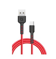 Defender Кабель F181, USB 2.0 (AM) - Type C, 1метр, 2.4А, нейлоновая оплетка, красный.