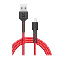 Defender Кабель F181, USB 2.0 (AM) - microUSB 2.0 (BM), 1метр, 2.4А, нейлоновая оплетка, красный.
