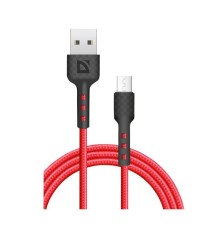Defender Кабель F181, USB 2.0 (AM) - microUSB 2.0 (BM), 1метр, 2.4А, нейлоновая оплетка, красный.