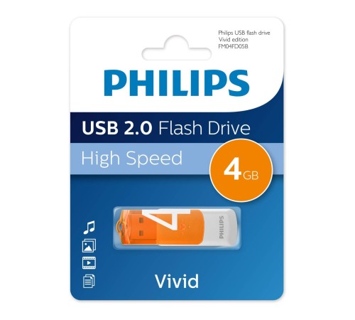 Флеш накопитель 4GB PHILIPS VIVID2.0 4GB, USB 2.0