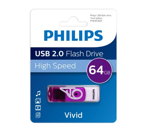 Флеш накопитель 64GB PHILIPS VIVID2.0 64GB, USB 2.0